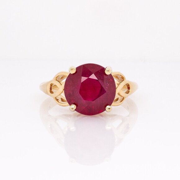 7.7cts Madagascar Ruby Ring in 14K Solid Gold | Round Shape 11mm - Picture 5 of 8